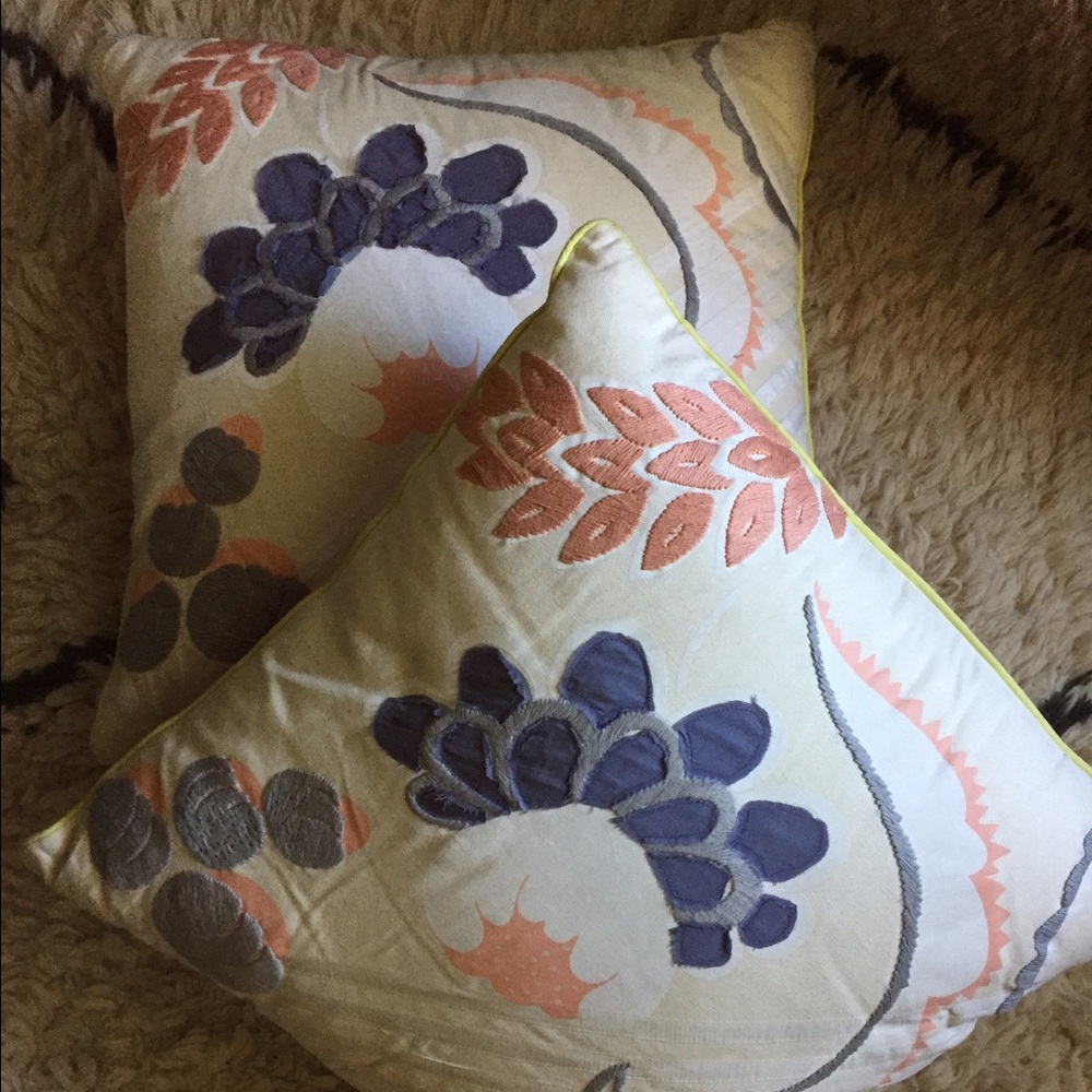2 Anthropologie embroidered pillow shams